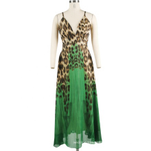 Costom Leopard Printed Sleeveless Long Dress Sexy V Neck Chiffon Dresses For Women